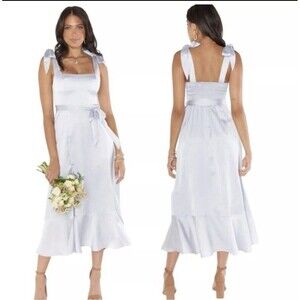 Show Me Your Mumu Weddings Claire Midi Dress in Silver Luxe Satin J333 Sz M NWT
